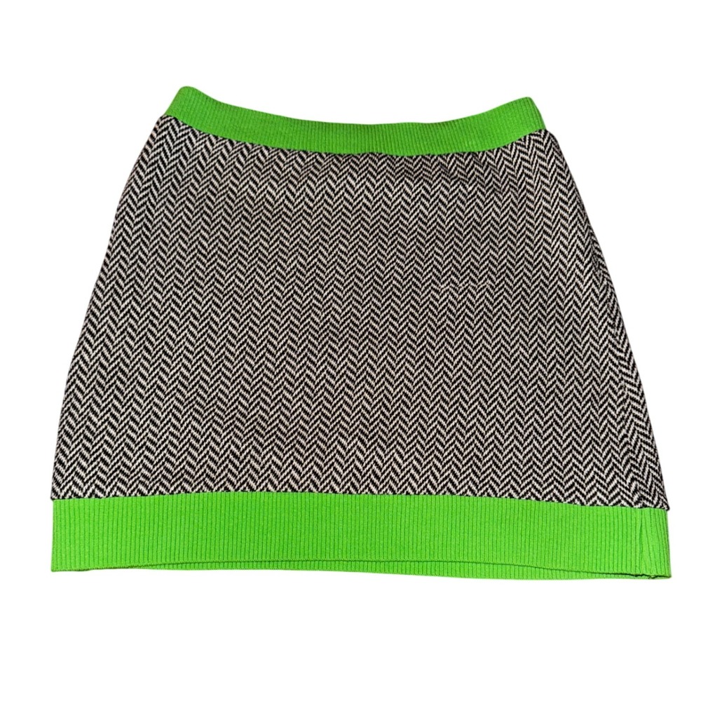 ZARA Knit Chevron Skirt Green Trim Mini A-Line Women's Small Preppy Y2K Rave Hot